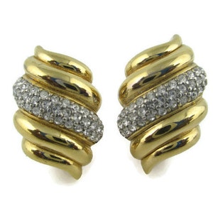 Swarovski Pave Crystal  Flame  Goldtone Clip Earrings