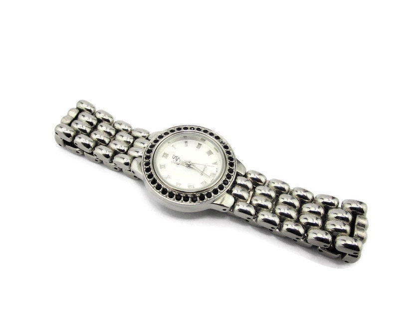 Suzanne Somers Roman Numerals Watch/black Swarovski Crystal  display picture 2