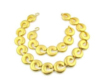 Erwin Pearl Choker Necklace & Bracelet/ Figural "C" shaped Links/ Gold Matte Finish/ Comma Lovers Jewelry/1980s chunky Fashion