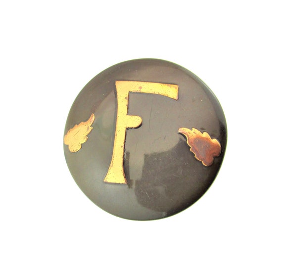 Art Deco Initial "F" Dress Clip /Copper Tone Lett… - image 3