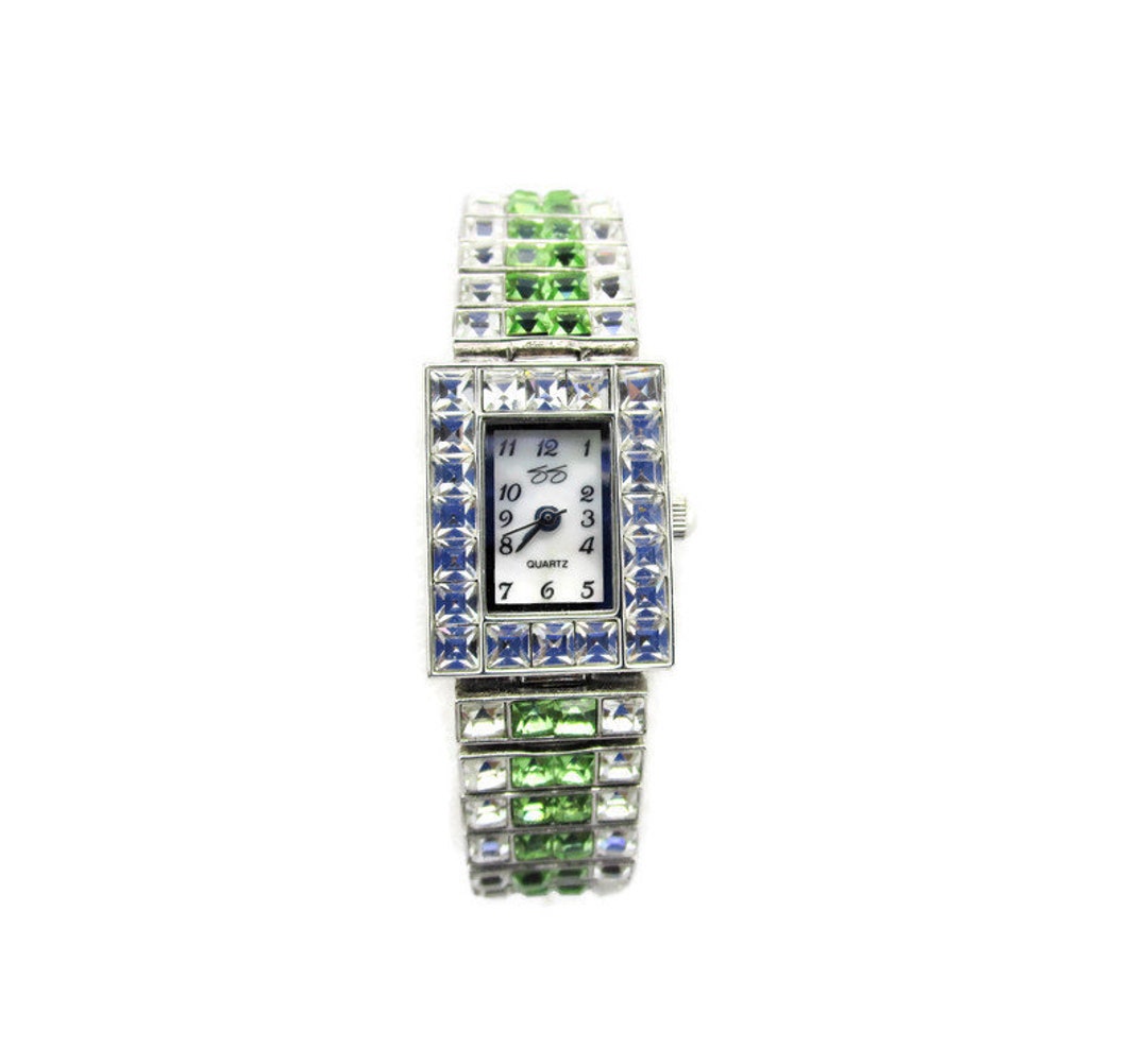 Suzanne Somers Deco Style Green & Crystal Jeweled Watch Suzanne Somers Wristwatches for sale - eBay main image 4