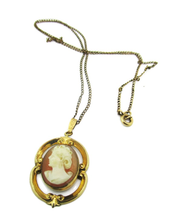 12k Gold Filled Cameo Necklace/ Victorian Carved … - image 1