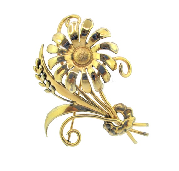 THEDA Flower Spray Brooch/Floral Vermeil Pin 1/20… - image 2