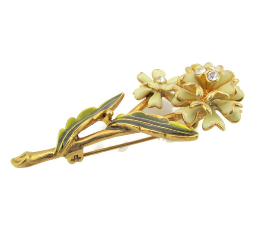 Monet Beige Flowers Brooch/Clear Chaton Rhineston… - image 3