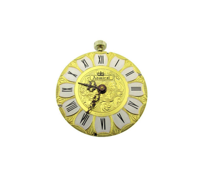 Admiral Swiss Pendant Watch/Antique Repousse Champagne Dial/Black Roman Numerals on White Enamel/ Eloxal Case / Worldwide Watch Company image 3
