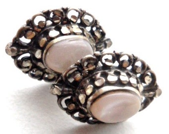 Girl&#39;s  Vintage Pink Abalone Sterling Silver 925 Stud Earrings for Pierced Ears