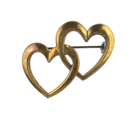 Victorian Double Open Heart Gold Tone  Pin Brooch - image 1