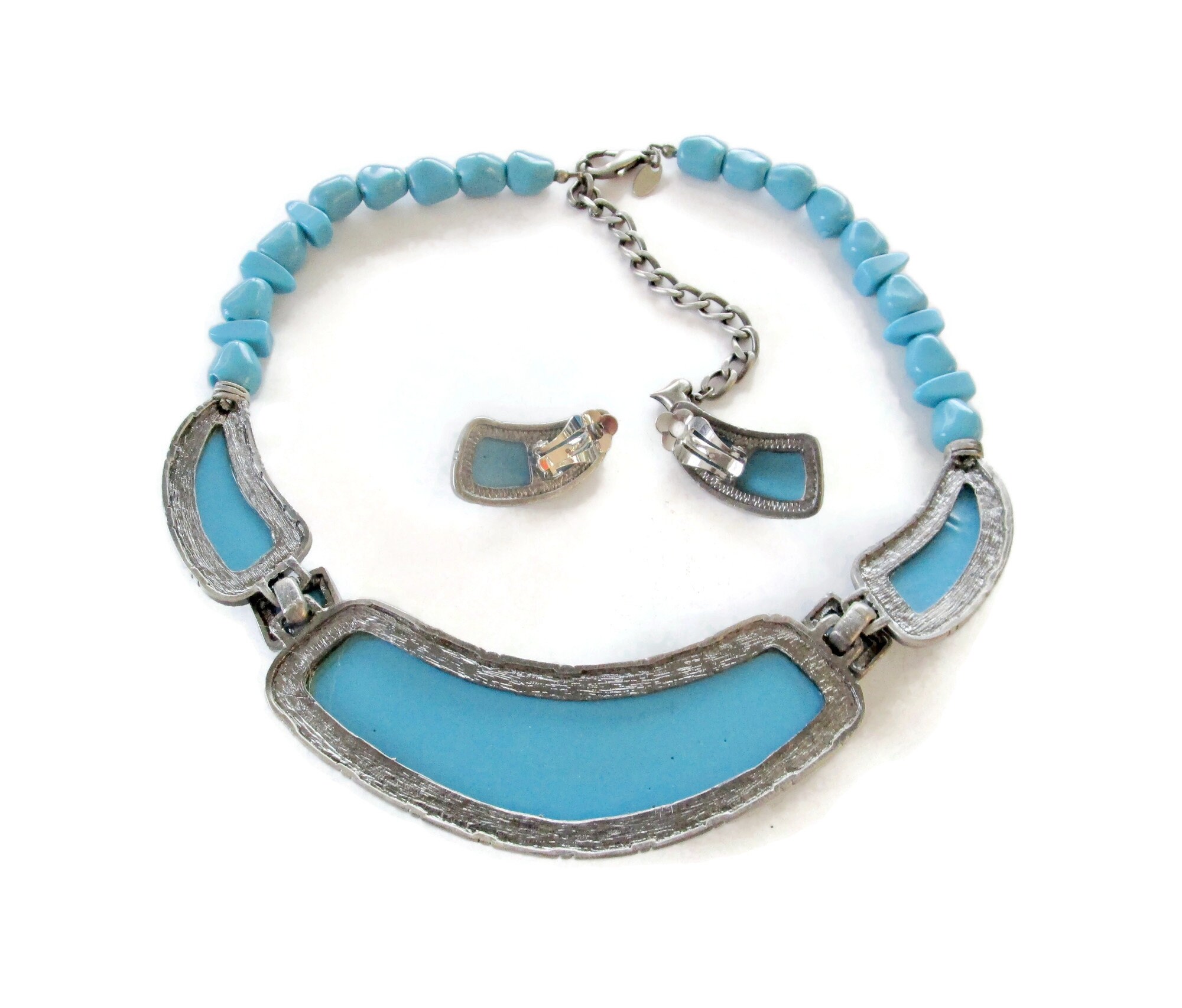Giraffe Safari Demi Parure/necklace and Earrings/ Blue Molded