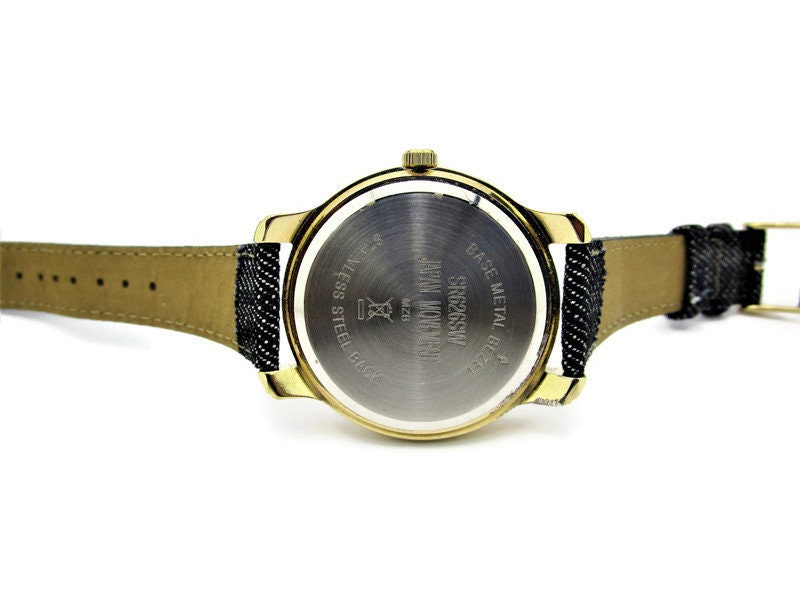 Gruen Oversized Denim Watch/ Big Numerals/ Gold Tone Crystal  display picture 1