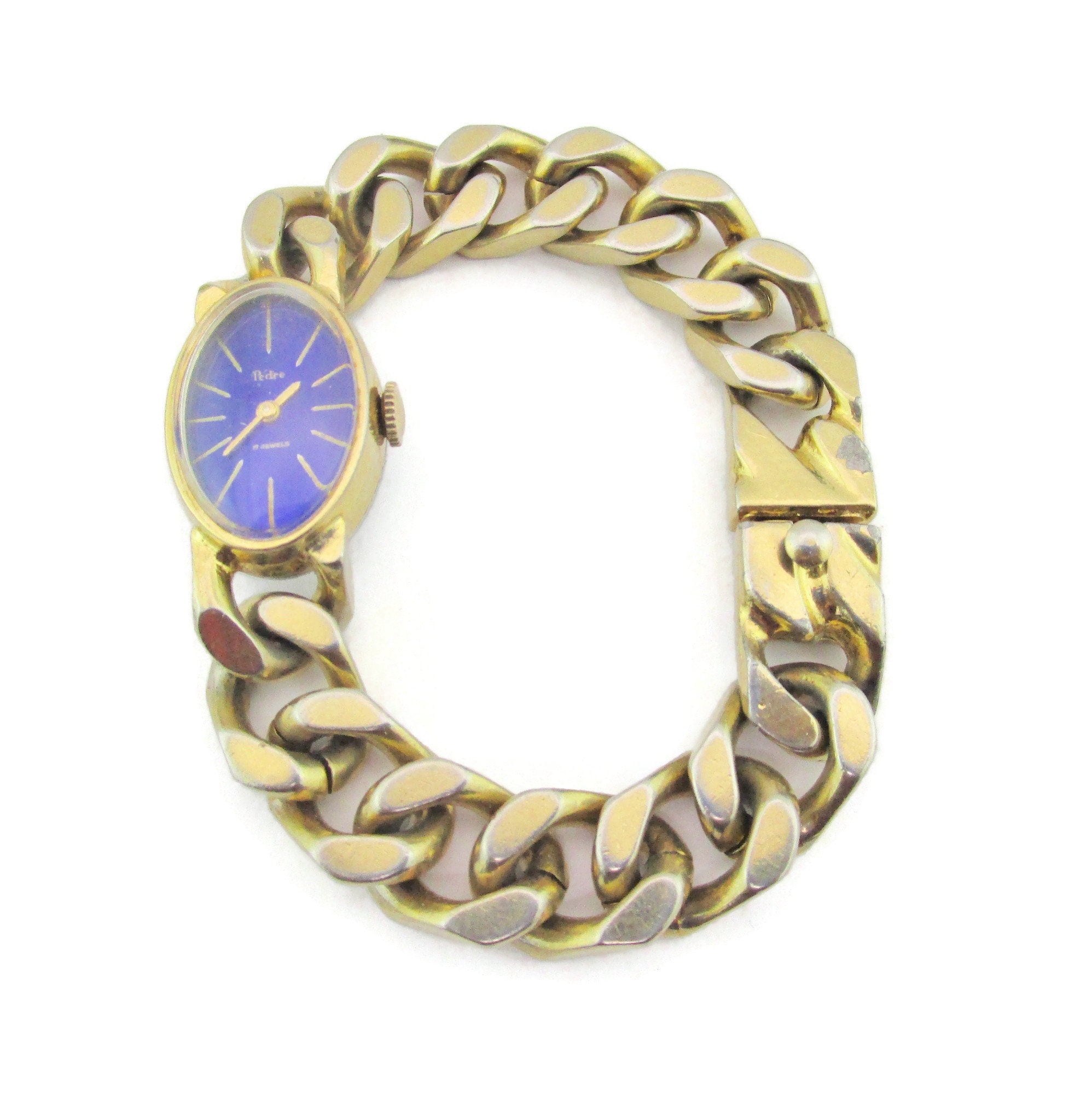 PEDRE 17 Jewels Swiss Watch/chunky Gold Plated Curb Link Bracelet