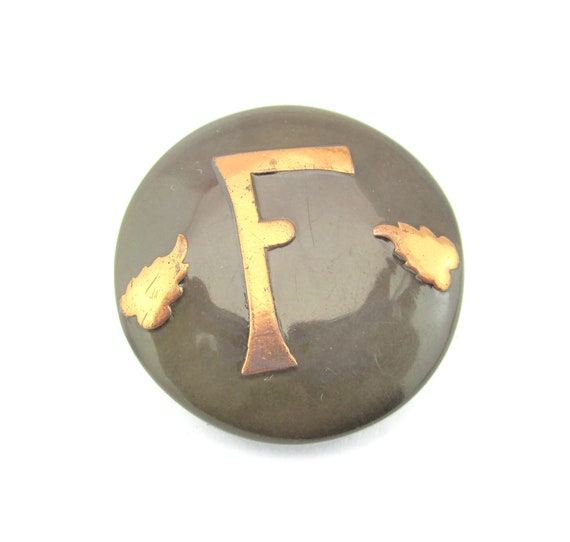 Art Deco Initial "F" Dress Clip /Copper Tone Lett… - image 5