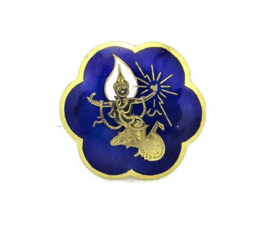Siam Dancer Brooch/Blue and White Enamel /Gold pl… - image 2
