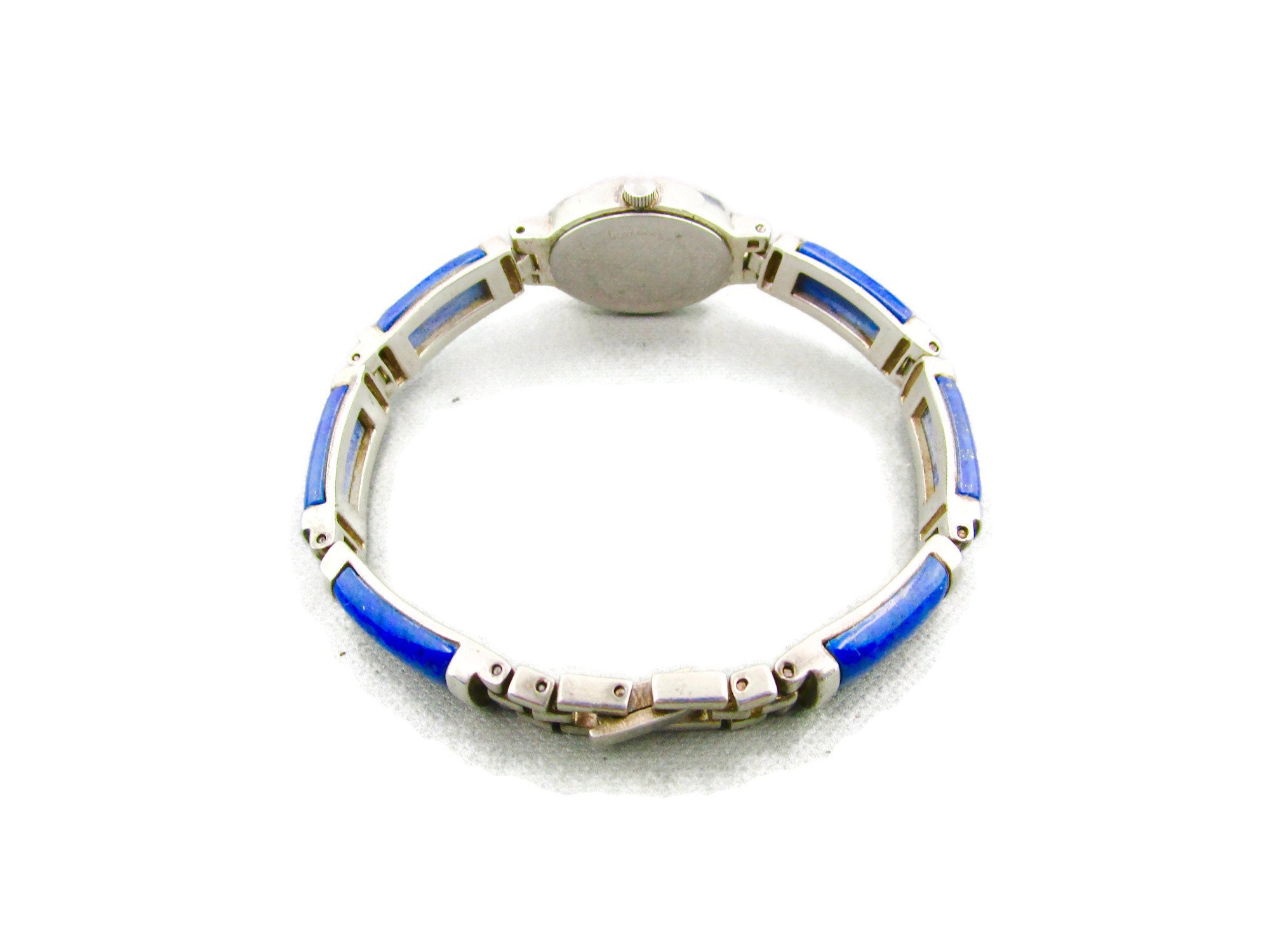 Vintage Aria Sterling Silver Lapis Lazuli Gemstone Bracelet Watch Retro Classic Aria Lapis Lazuli 925 Watch /women main image 2