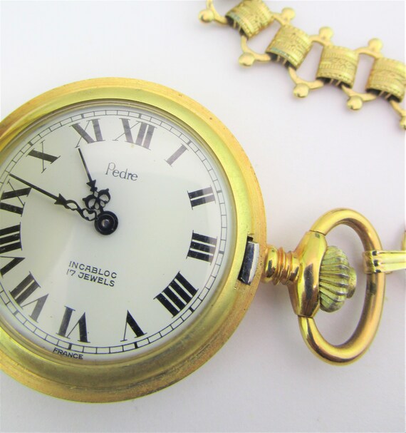 Collar de reloj de bolsillo PEDRE Incabloc 17 joyas Francia cadena de libro de renacimiento victoriano hojas de acanto grabadas caja de 10 micras en tono oro rosa Etsy Mexico