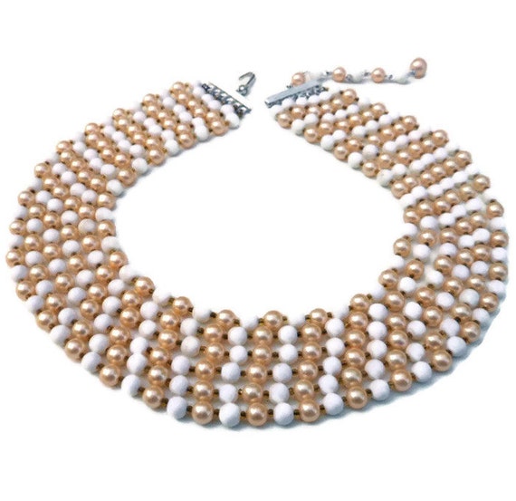 Vintage Faux Champagne Pearl Milk Glass 6 Strand … - image 1