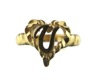 Vintage 14k HGE Heart Shaped Monogram Initial "U" Ring Size 5