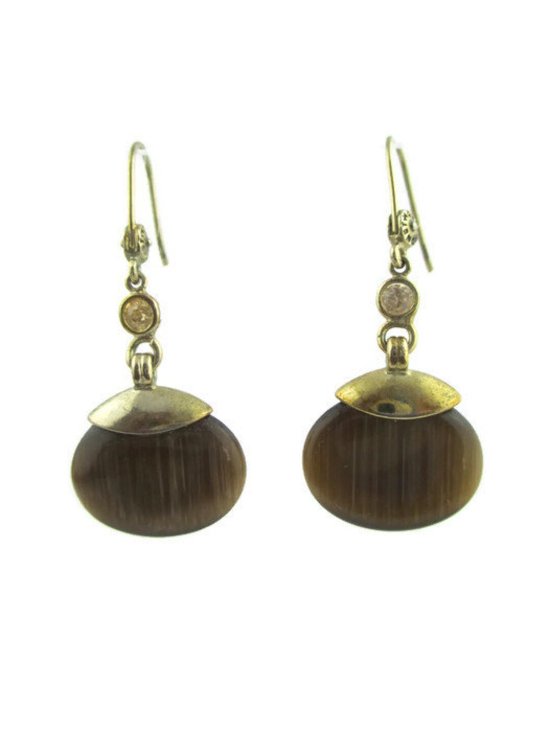 Vintage Monet Brown Striated Satin Art Glass Rhinestone Gold Tone ...