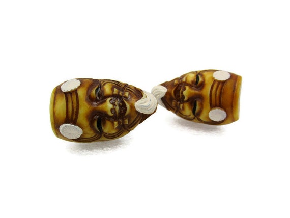 Art Deco OKINA Noh Screwback Earrings/Celluloid E… - image 2