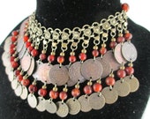 Antique Ottoman Empire  Sultan Mahmud II Tughra Coin Collar Bib Persian Silver Carnelian  Arabic Turkish Anatolian  Islamic Tribal Necklace
