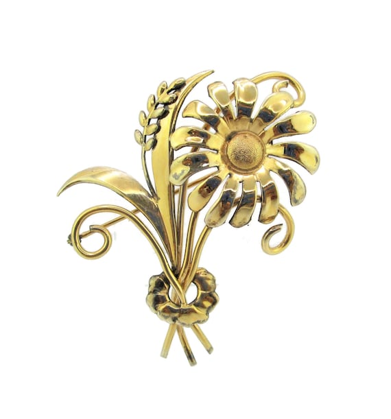 THEDA Flower Spray Brooch/Floral Vermeil Pin 1/20… - image 1