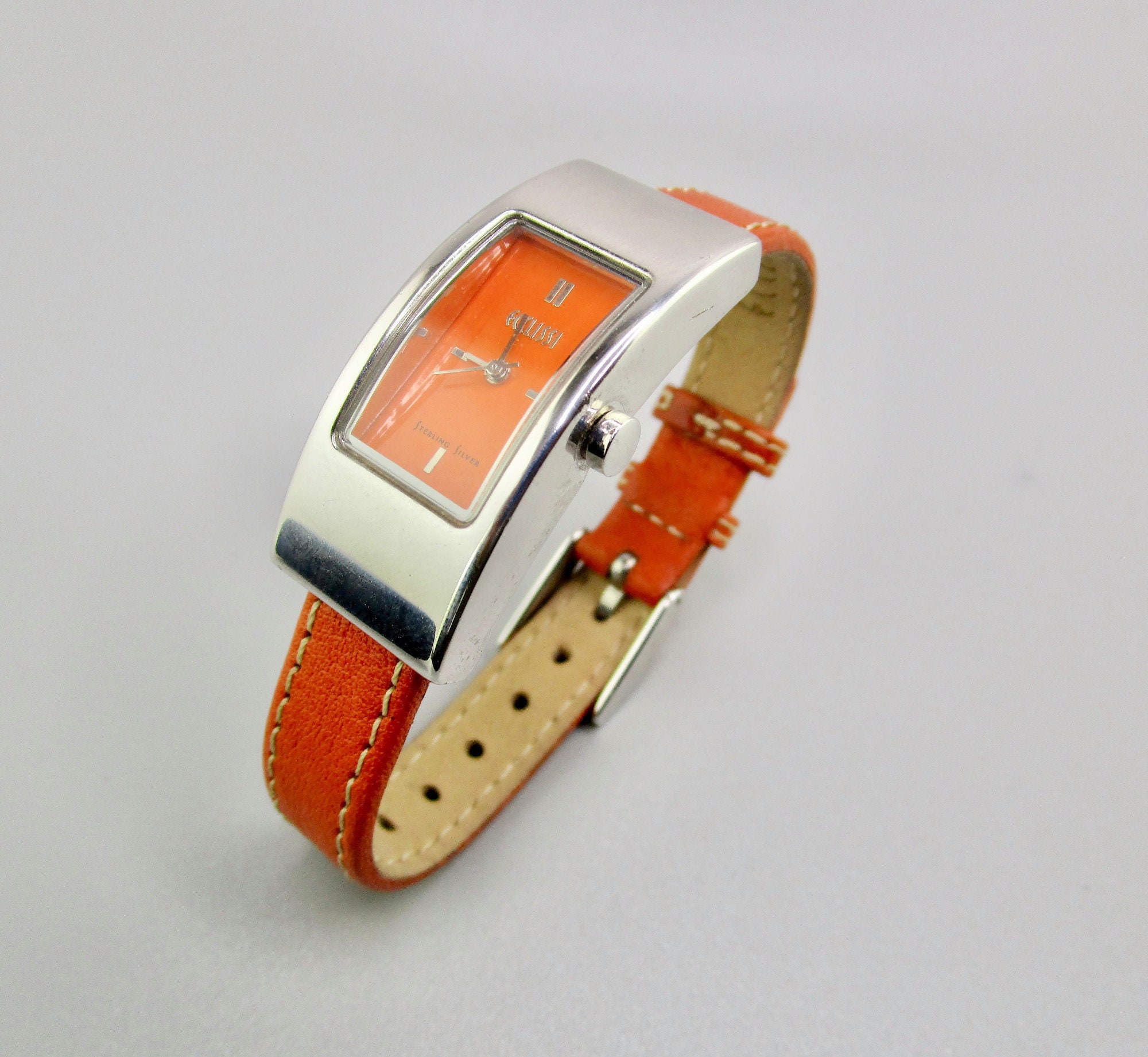 Ecclissi Sterling Silver Watch with Orange Strap Ecclissi 925 Sterling Silver Watch 22795/oblong Bezel/orange  main image 2