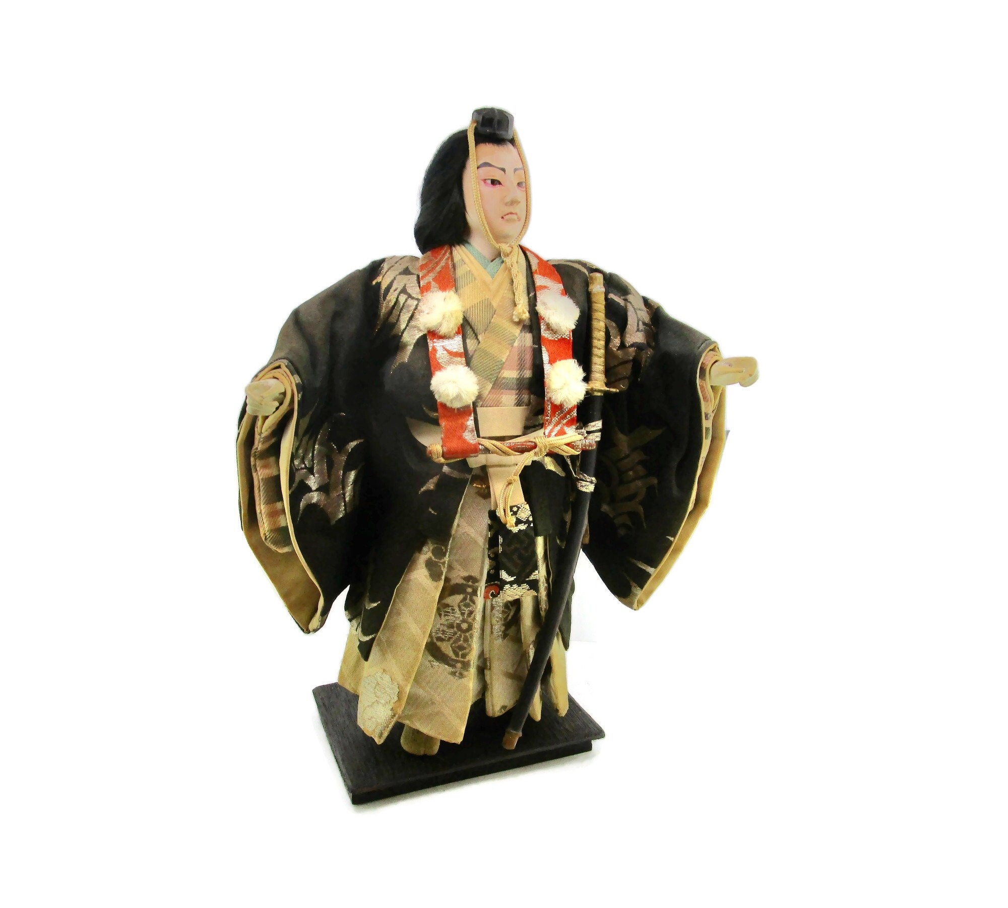 弁慶　人形 1930年代 弁慶合成人形/山伏仏像/11インチ 僧侶~ 刀/袴ズボン＆狩衣/漆