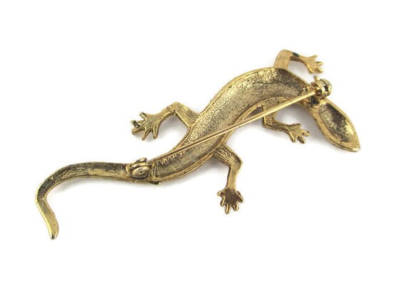 Fabulous Vintage Golden Lizard Rhinestone Eyes Pin - image 4