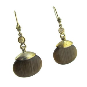 Vintage Monet Brown Striated Satin Art Glass Rhinestone Gold Tone ...