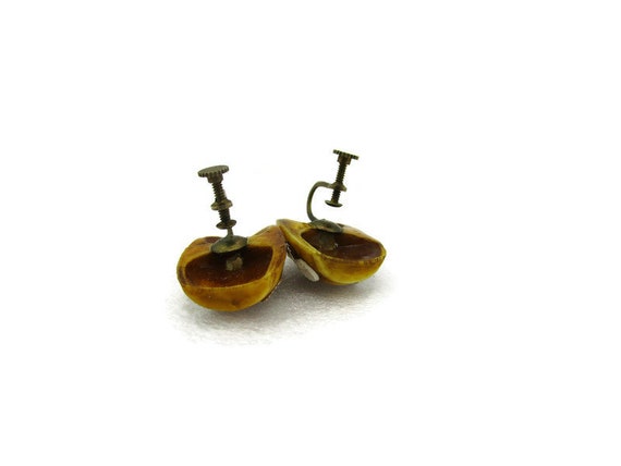 Art Deco OKINA Noh Screwback Earrings/Celluloid E… - image 6