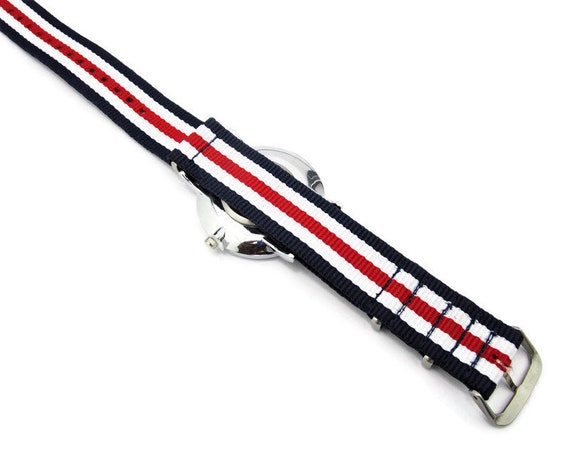 【ほぼ完品】　90s NATO international Gold Coast NATO Strap Unisex Watch/red White Blue Fabric Band