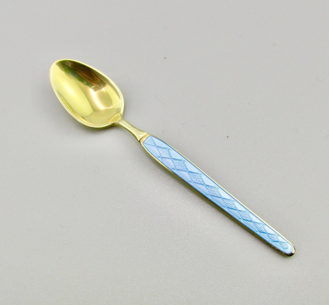 Blue Guilloche Sterling Spoon/absa Denmark/vermeil Gold Over 925/danish ...