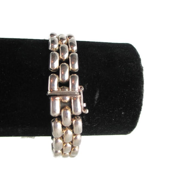 401744712556 Vintage Panther Herringbone Design Link Chain Bracelet 925 Sterling Br 3226