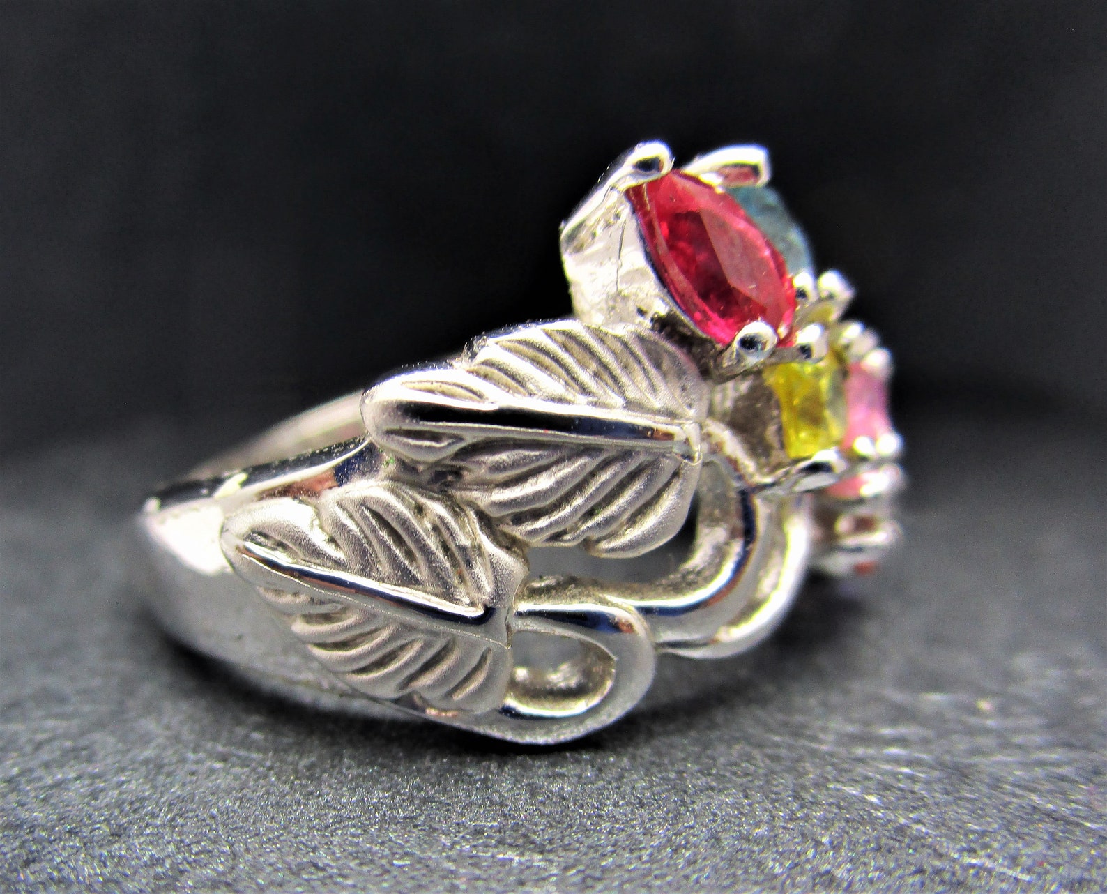 EDCO Multi Gemstone Ring/amethyst Ruby Topaz Quartz Stones/floral ...