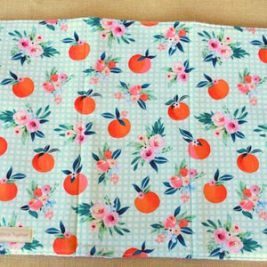 Dish Drying Mat, Large Kitchen Mat, Dish Drainer, Mint Check with Oranges, Drying Mat, Kitchen Counter Mat, Ready to Ship