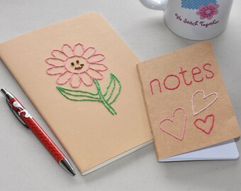 Hand Embroidered Notebooks, Journals, Set of 2, Ready to Ship