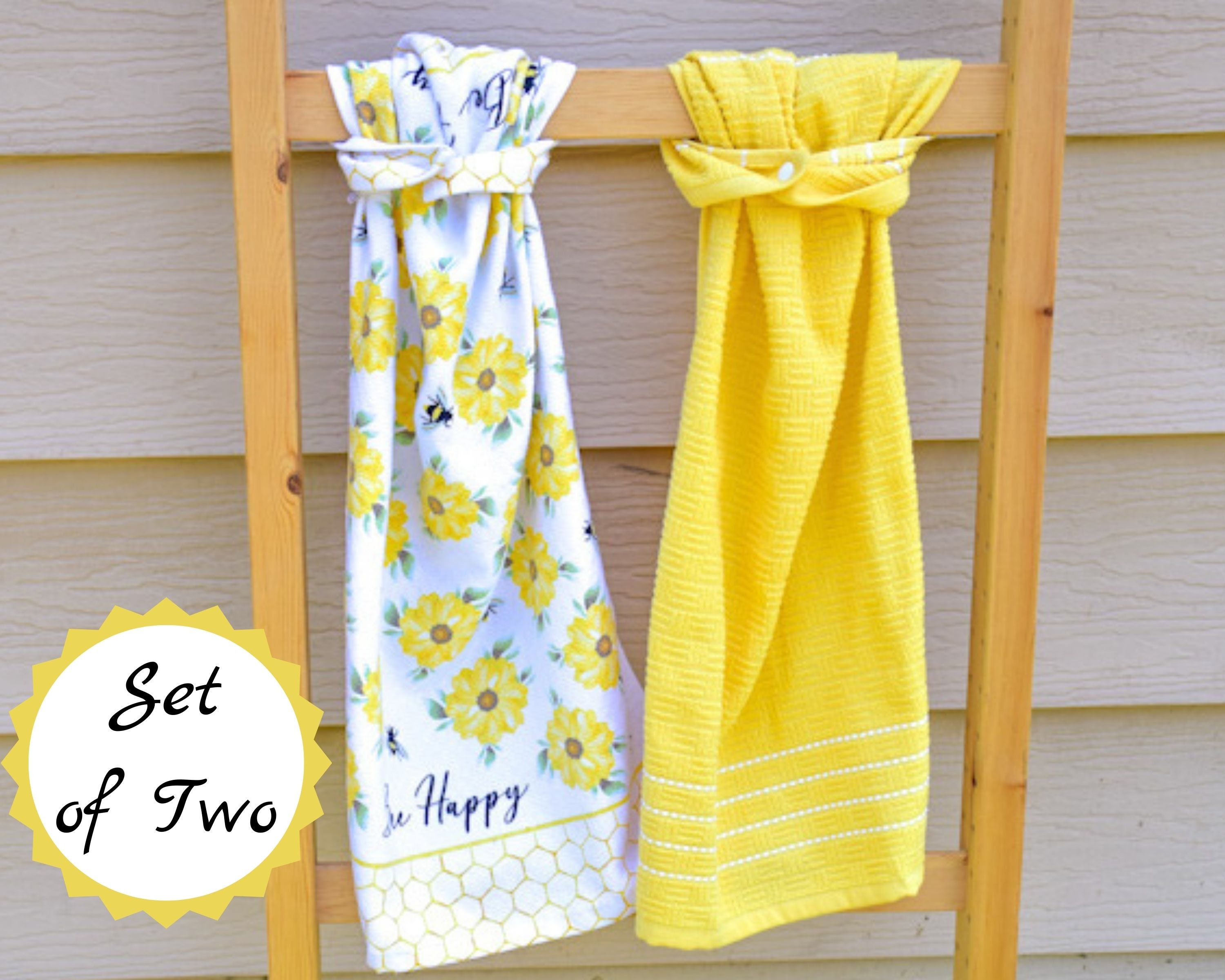 JOOCAR Kitchen Towels, Spring Yellow Jasmine Bee Hello Sunshine 16x27.5  Inch Kitchen Towels for Kitchen Decor Housewarming Gift Towels Set of 2 