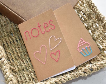 Hand Embroidered Pocket Notebooks, Journals, Set of 2, Ready to Ship