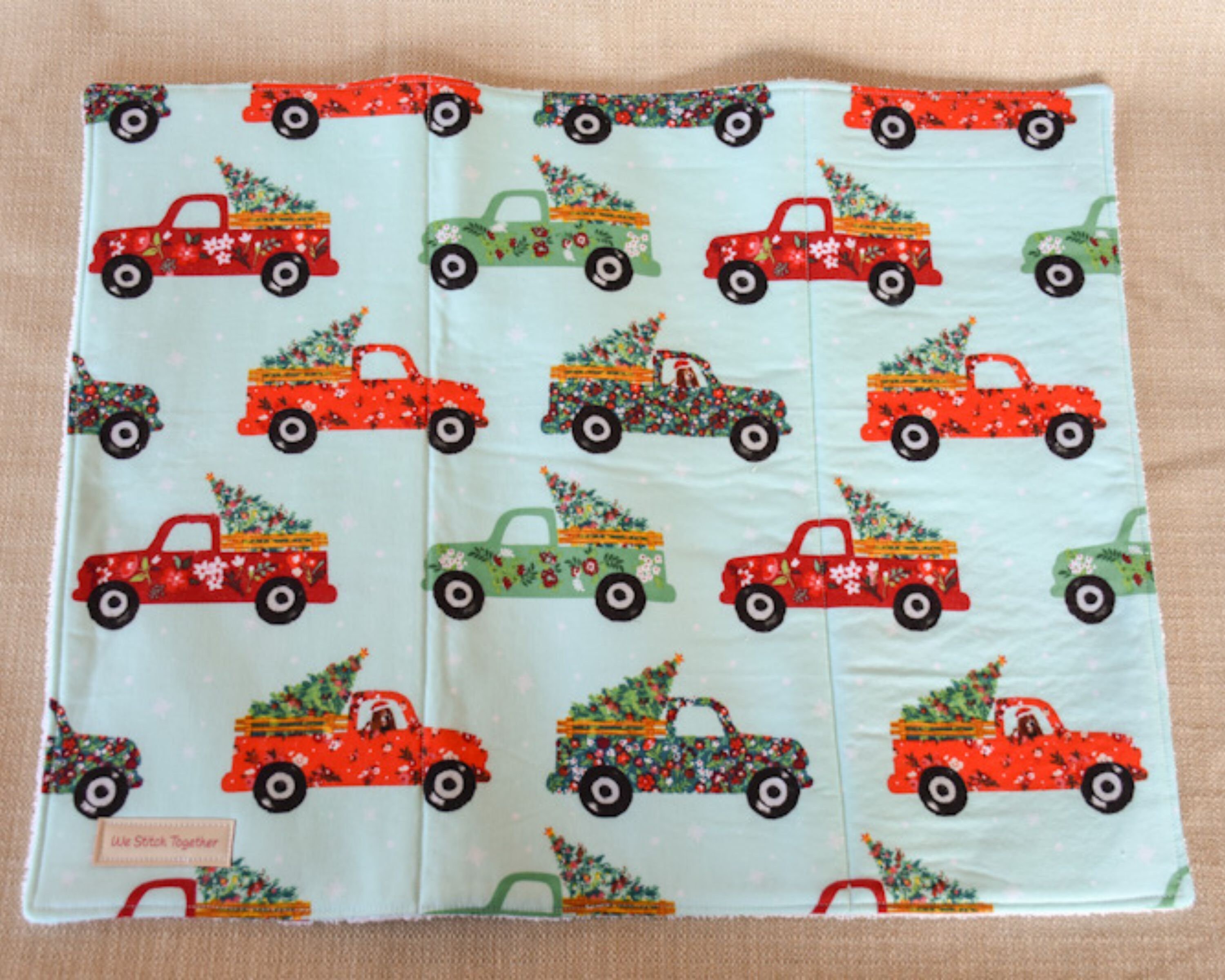Pioneer Woman Christmas Fabric Dish Drying Mat, Dish Drainer, Kitchen Counter Mat, Pickup Trucks