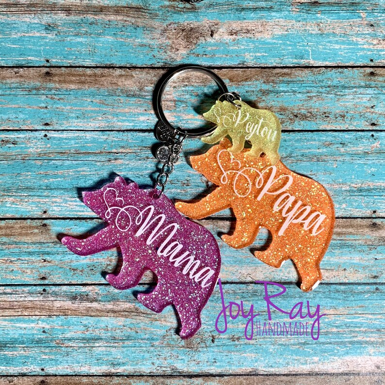 Download Mama Bear Keychain with Cub Acrylic Glitter Keychain Gift ...