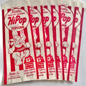 Medium Vintage Popcorn Bags - Retro Ephemera - 1946 Manley HiPop  - Manley, Inc. - 15 Inch - Unused - Set of 6