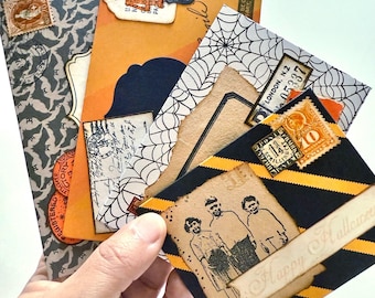 Handmade Halloween Envelopes and Note Cards - Set of 4 - For Crafting and Junk Journals