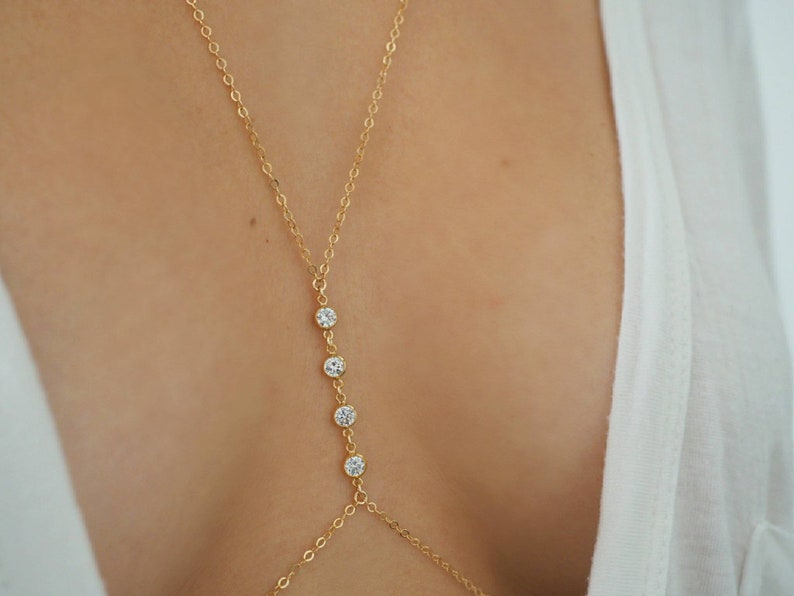 14k Gold Filled FOUR CZ Diamond Dainty Body Chain image 8