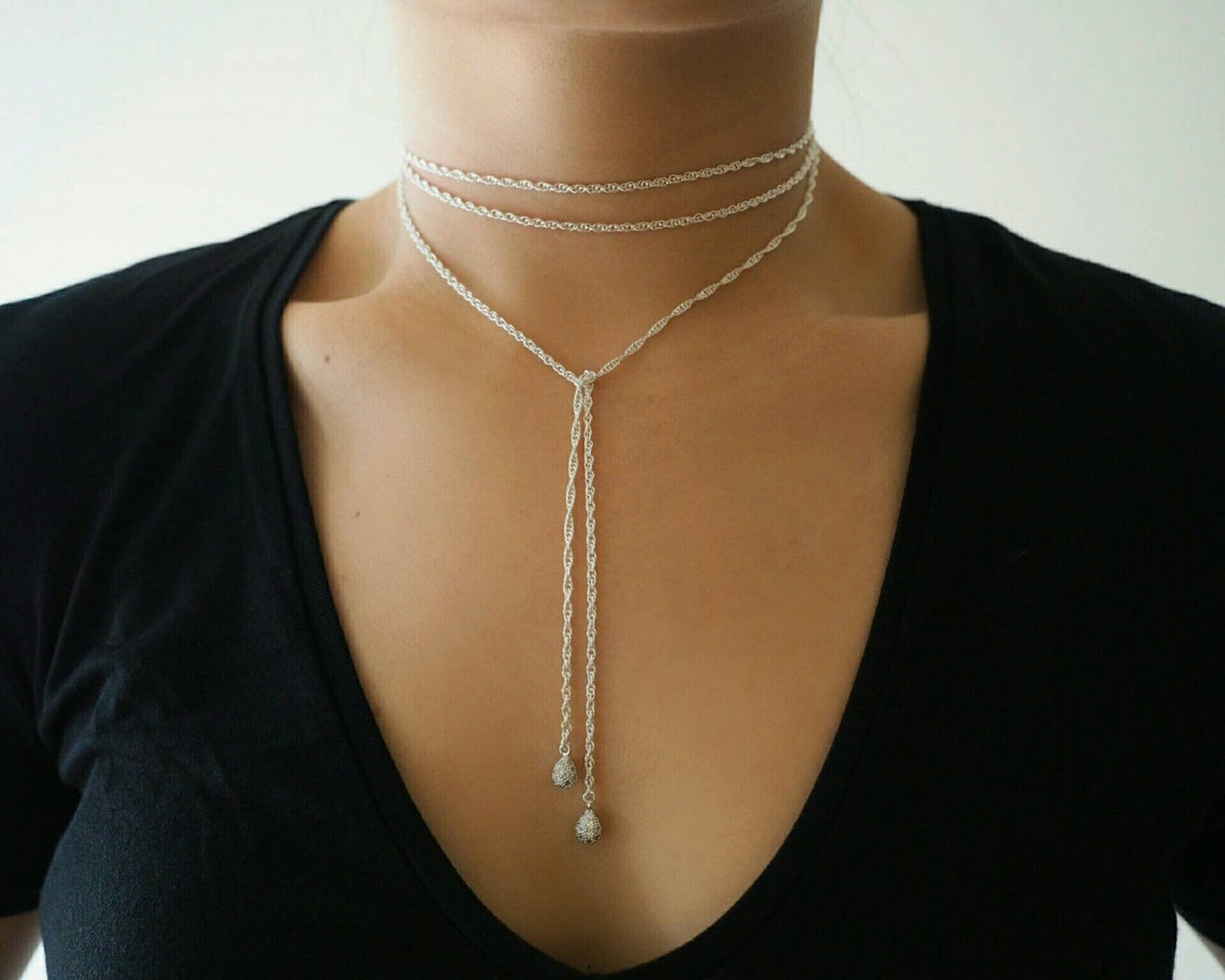 Sterling Silver Braided Rope Chain Wrap Necklace Sterling Etsy