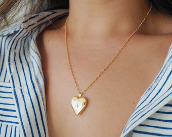 14k Gold Filled Heart Starburst Locket Necklace