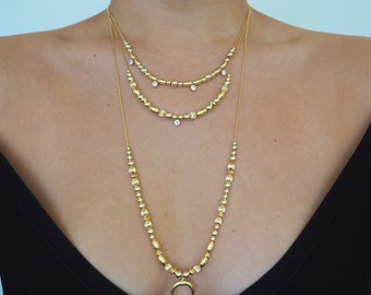 14k Gold Filled Beaded Snake Chain Necklaces | Multiple Layers Sold Individually Or As Set