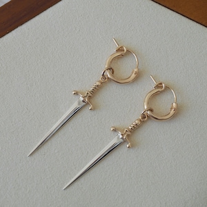 14k Gold Filled Hoops with Sword Charm | Sold as Pair