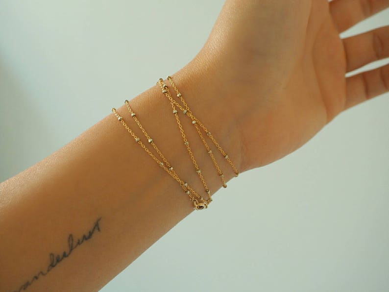 14k GOLD Speckled Chain Multi Way Bracelet /& Necklace Dainty Bracelet Real Gold Jewelry Real Gold Bracelet Wrap Bracelet