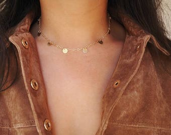 14k Gold Filled Coin Dainty Choker Necklace | Shaker Necklace | Real Gold Necklace