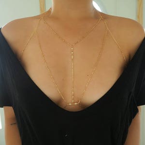 14k Gold Filled T-Row Dainty Halter Top Body Chain withCZ Diamonds image 9