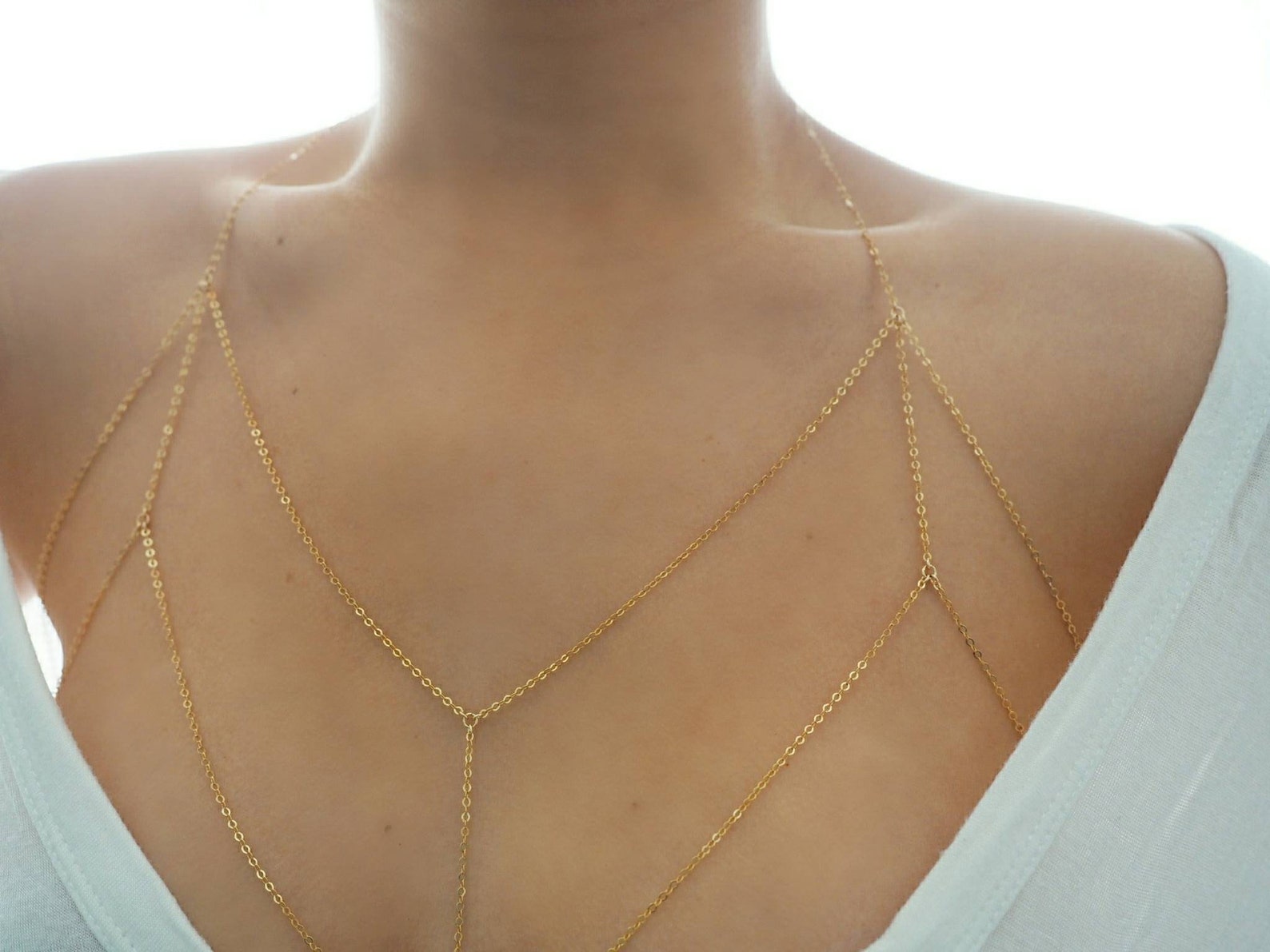 14k Gold Filled Dainty Chain Bralette Halter Top Body Chain Etsy